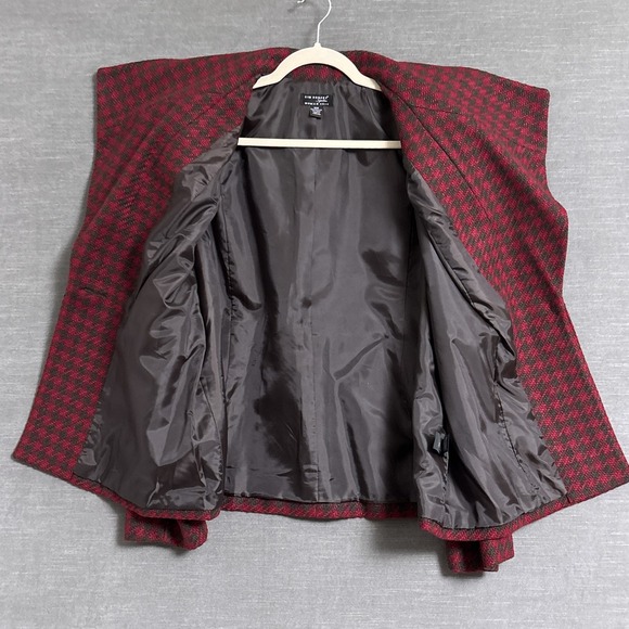 Kim Rogers Blazer 18W Red Brown Houndstooth Heavyweight Tweed Jacket Wool Career - Picture 8 of 13